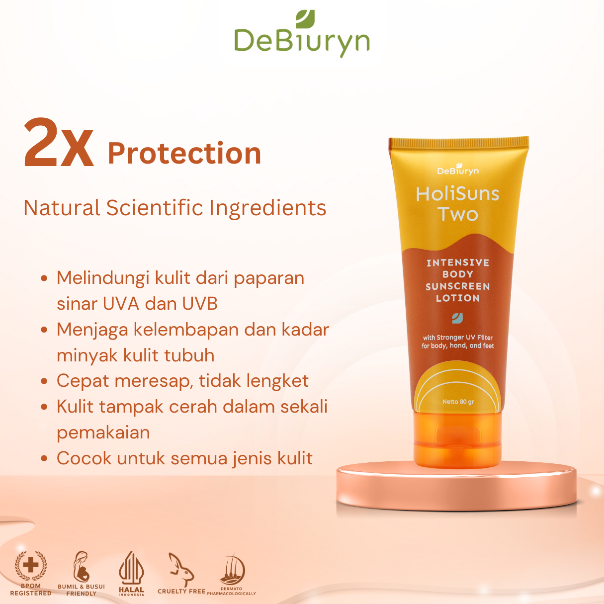 DeBiuryn Holisuns Two Brightening Moist Sunscreen SPF Skin Barrier Protect Body Lotion 80gr