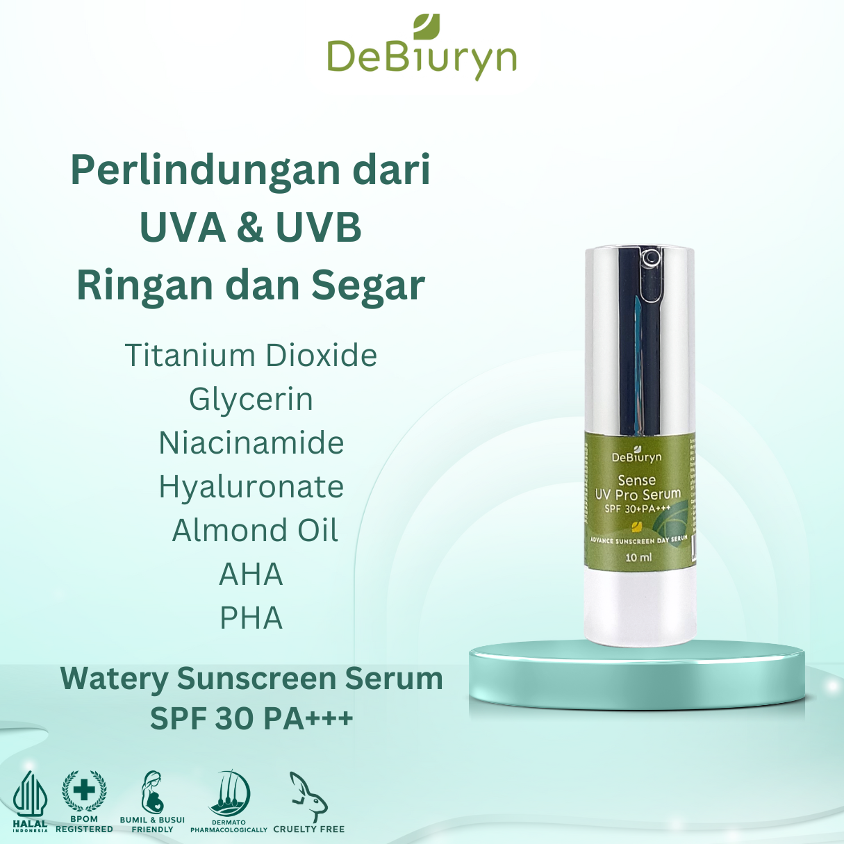 DeBiuryn Sense UV Pro SPF30 PA+++ Serum 10ml - Hybrid Sunscreen 6 in 1 Protection